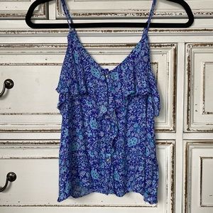 American Eagle V-Neck Blue Floral Tank Top